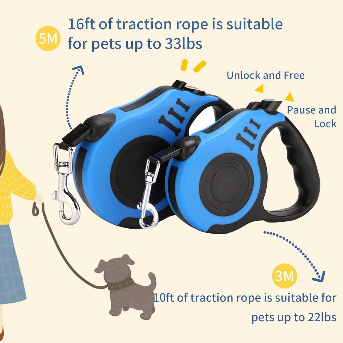 Durable Double Switch Retractable Pet Leash - A-1 Thread Vault
