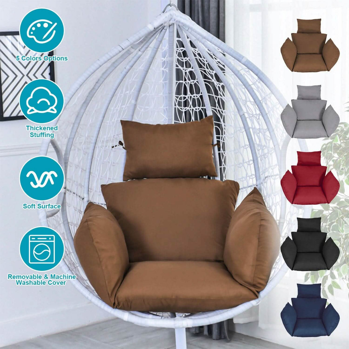 Egg Chair Hanging Basket Seat Cushion with Headrest - A-1 Thread Vault