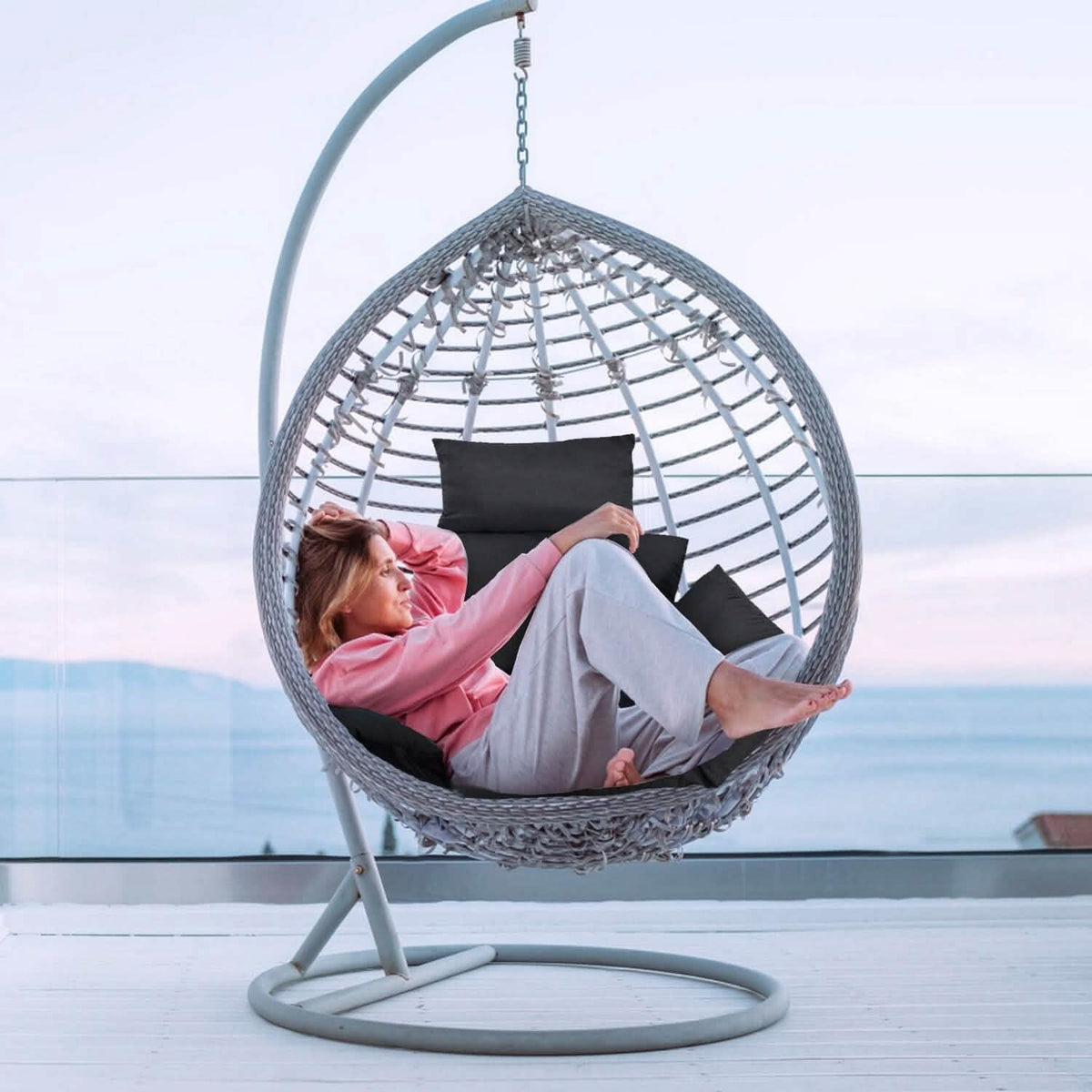 Egg Chair Hanging Basket Seat Cushion with Headrest - A-1 Thread Vault