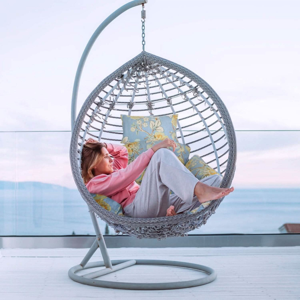 Egg Chair Hanging Basket Seat Soft Cushion with Headrest - A-1 Thread Vault