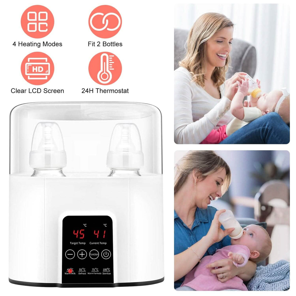 Electric Baby Milk Bottle Warmer Fit with 4 Heating Modes Adjustable Temperature Display Screen - A-1 Thread Vault