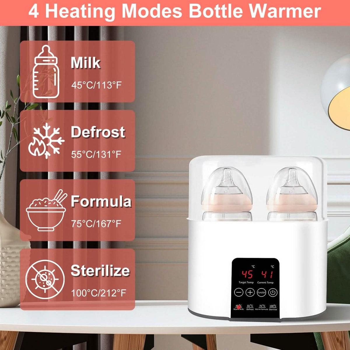 Electric Baby Milk Bottle Warmer Fit with 4 Heating Modes Adjustable Temperature Display Screen - A-1 Thread Vault