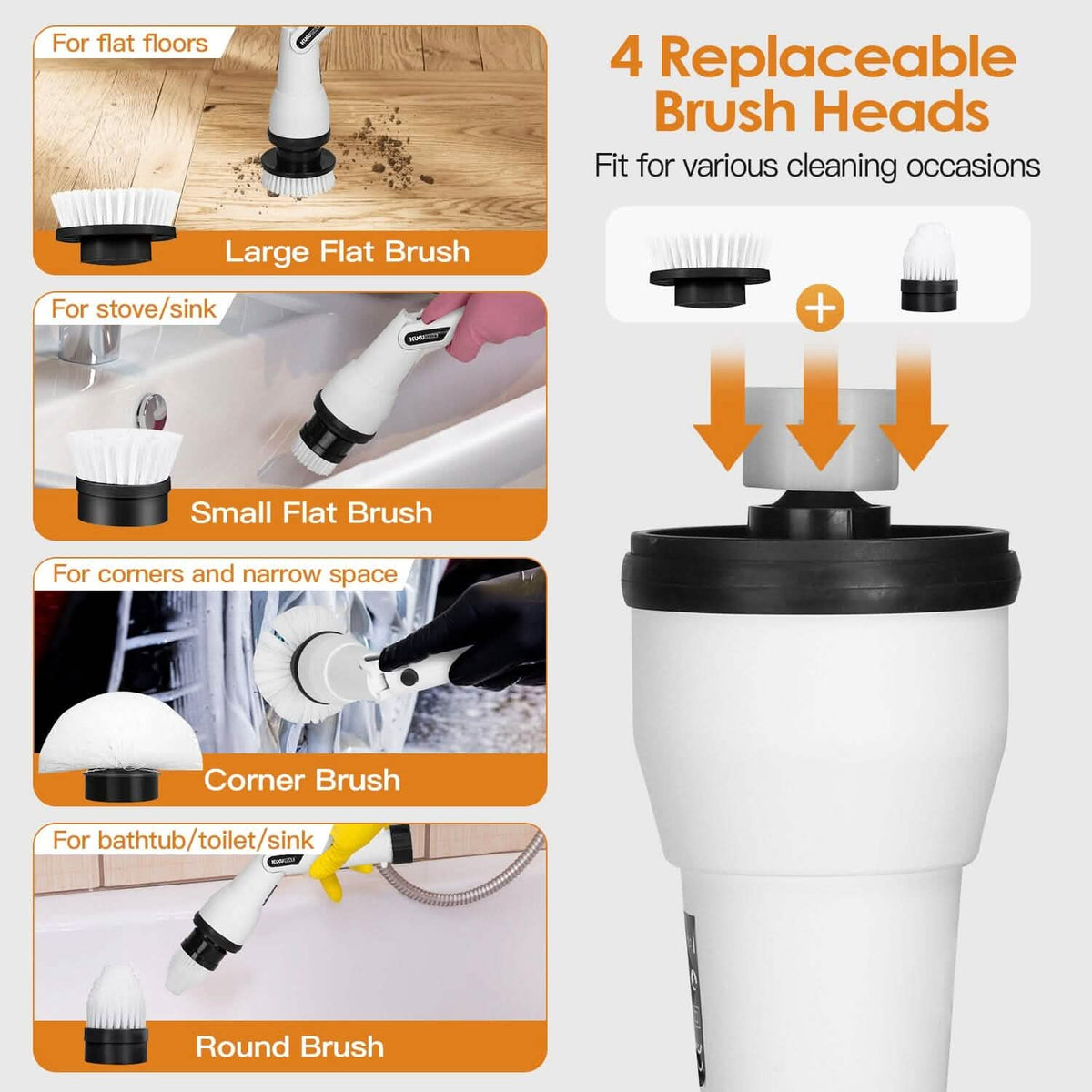 Electric Cordless Spin Scrubber Cleaning Brush with 4 Replaceable Heads - A-1 Thread Vault