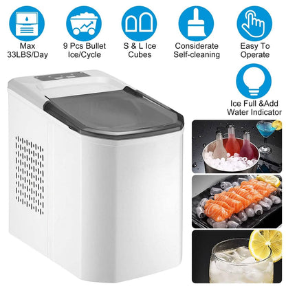 Electric Countertop Ice Make with Ice Scoop Basket Self Cleaning - A-1 Thread Vault