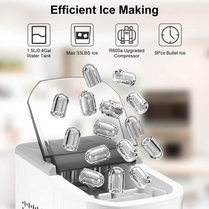 Electric Countertop Ice Make with Ice Scoop Basket Self Cleaning - A-1 Thread Vault