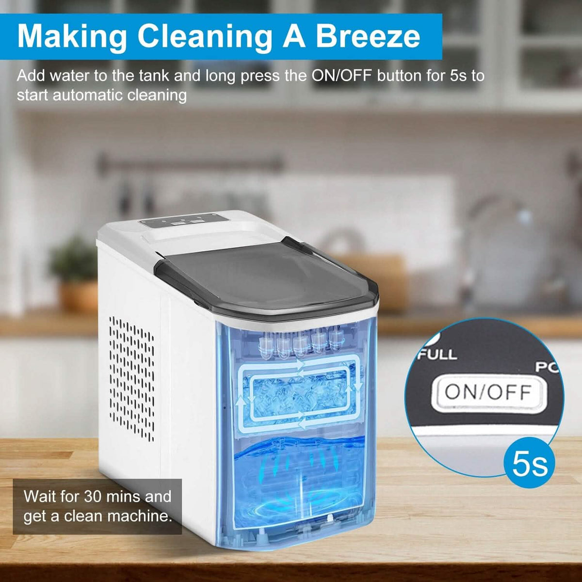 Electric Countertop Ice Make with Ice Scoop Basket Self Cleaning - A-1 Thread Vault