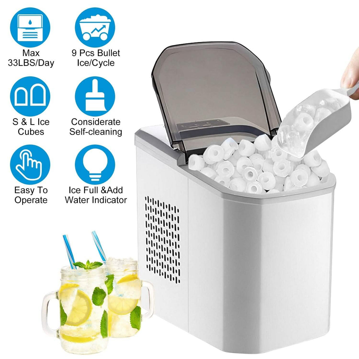 Electric Countertop Ice Make with Ice Scoop Basket Self Cleaning - A-1 Thread Vault