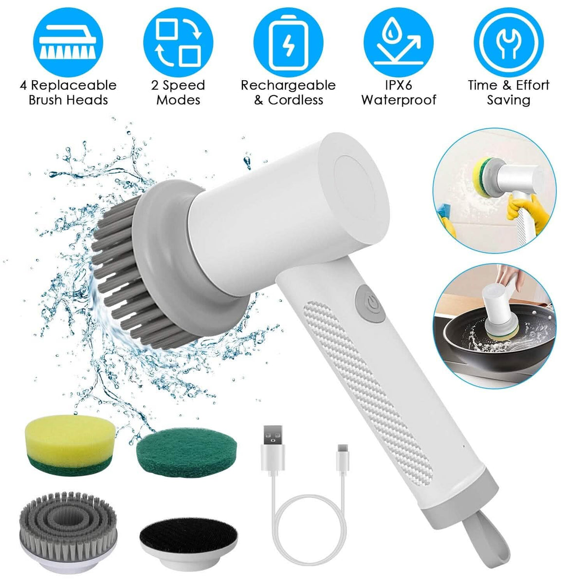Electric Handheld Spin Scrubber Cordless Cleaning Brush with 2 Rotating Speeds - A-1 Thread Vault
