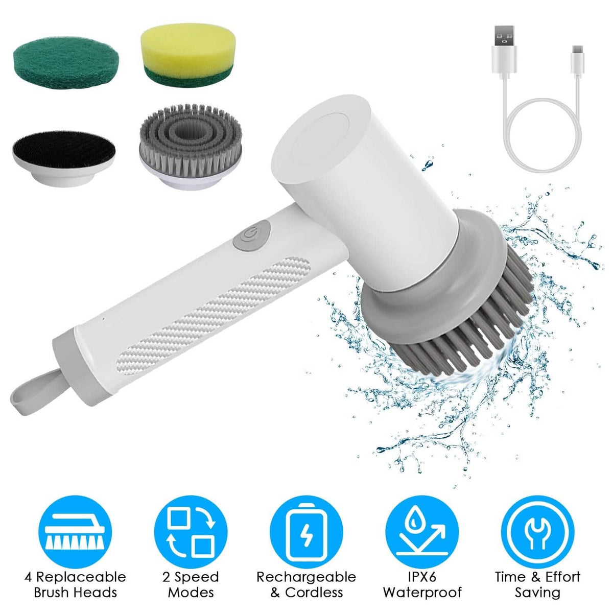 Electric Handheld Spin Scrubber Cordless Cleaning Brush with 2 Rotating Speeds - A-1 Thread Vault