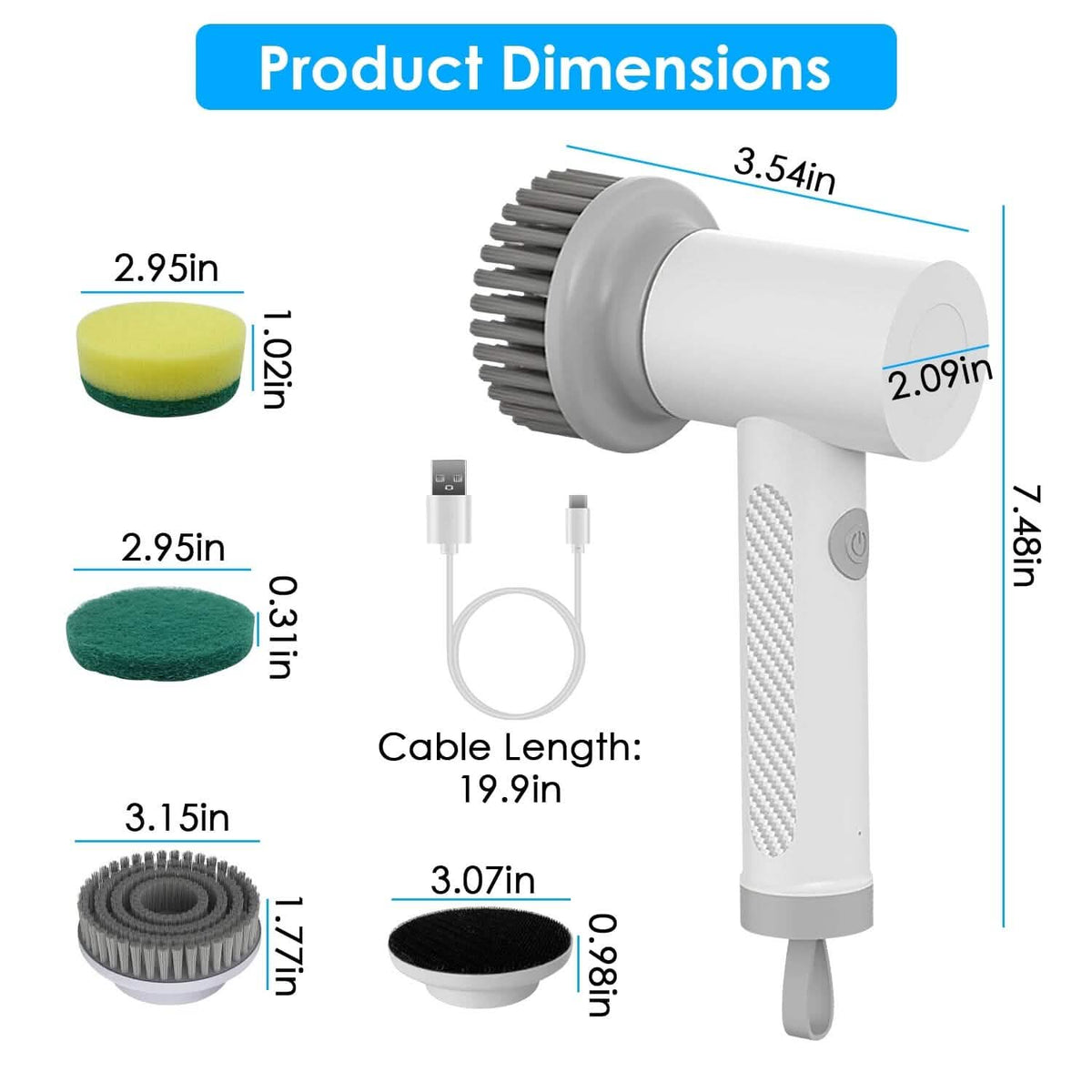 Electric Handheld Spin Scrubber Cordless Cleaning Brush with 2 Rotating Speeds - A-1 Thread Vault