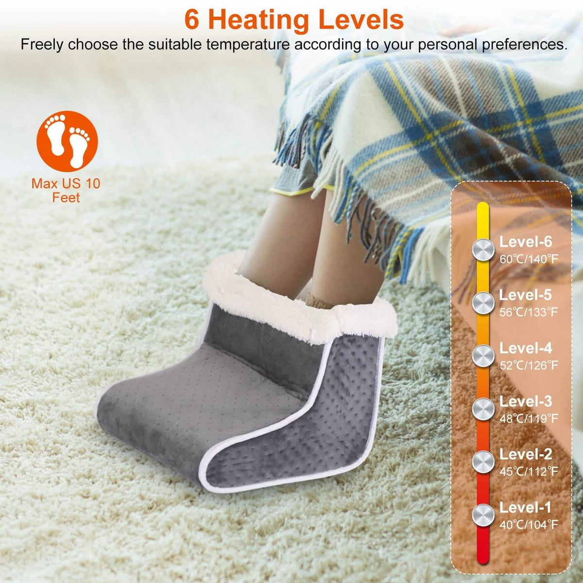 Electric Heated Foot Warmer with 6 Level Heating 4 Level Timing - A-1 Thread Vault