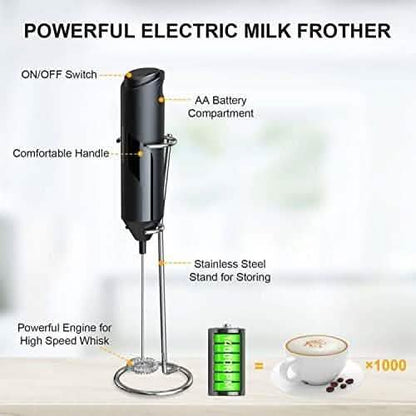 Electric Milk Frother Handheld with Stainless Steel Stand - A-1 Thread Vault