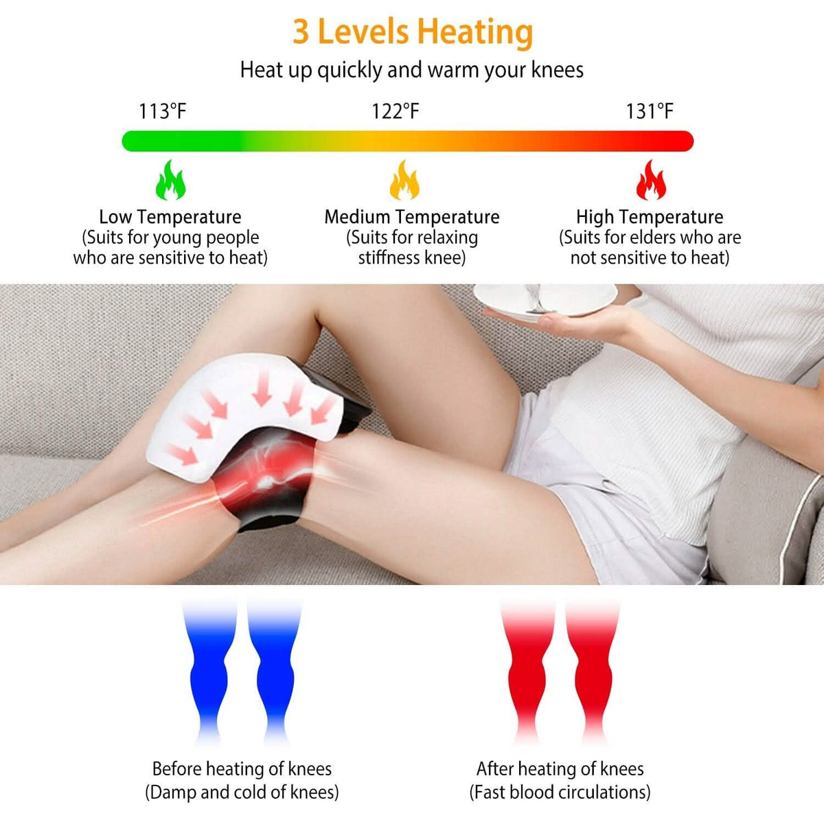 Electric Rechargeable Knee Massager Infrared Heat Pain Relief Therapy - A-1 Thread Vault