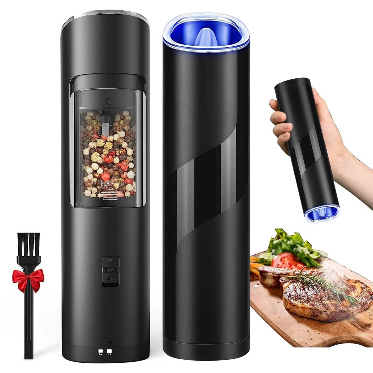 Electric Salt and Pepper Grinder LED Indicator Adjustable Coarseness - A-1 Thread Vault
