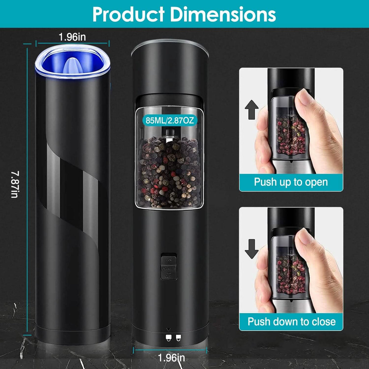 Electric Salt and Pepper Grinder LED Indicator Adjustable Coarseness - A-1 Thread Vault
