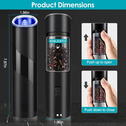 Electric Salt and Pepper Grinder LED Indicator Adjustable Coarseness - A-1 Thread Vault