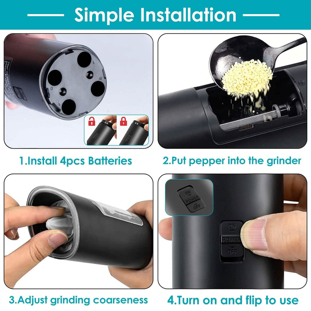 Electric Salt and Pepper Grinder LED Indicator Adjustable Coarseness - A-1 Thread Vault