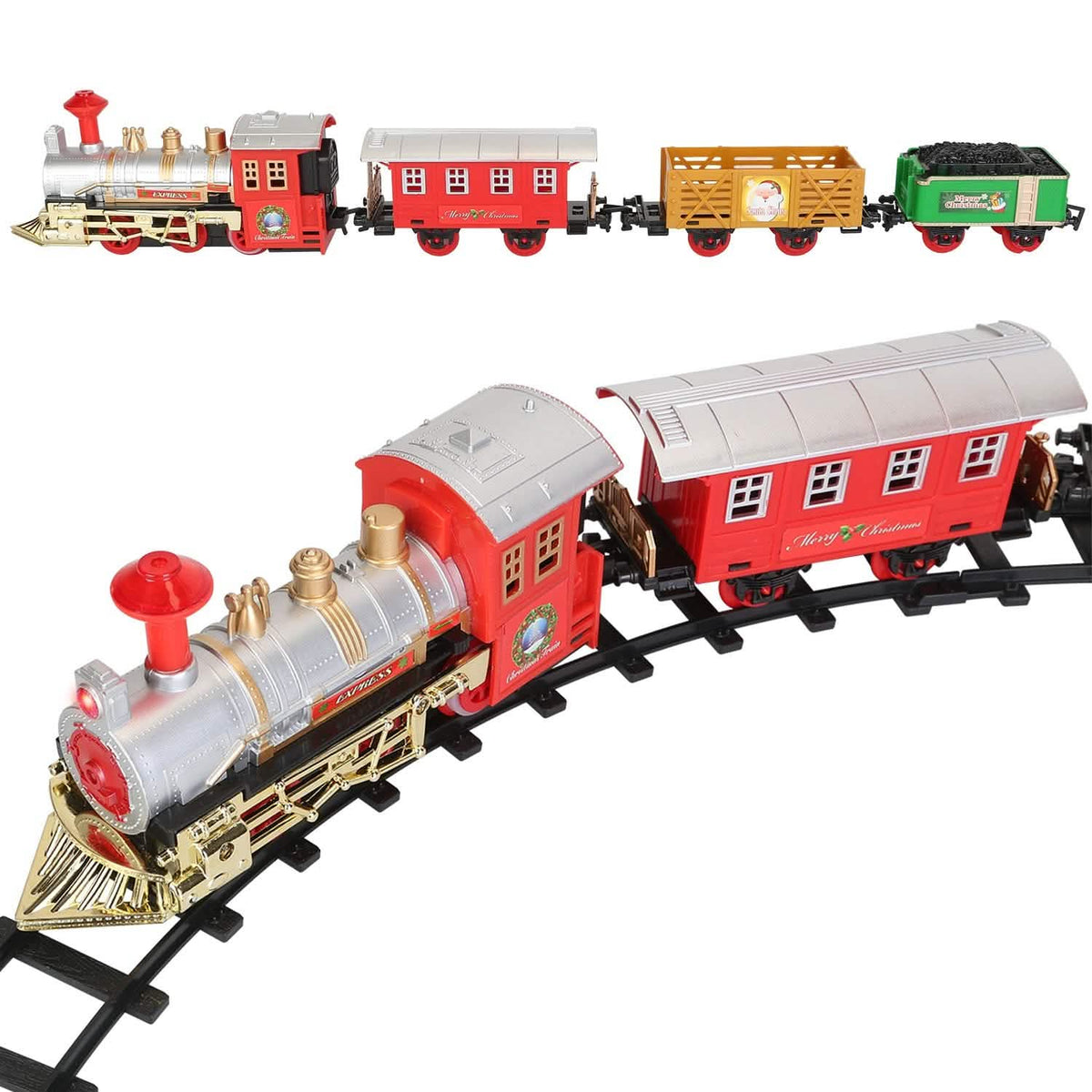 Electric Train Set Steam Locomotive Passenger Coach Coal with Sounds Light Railway - A-1 Thread Vault