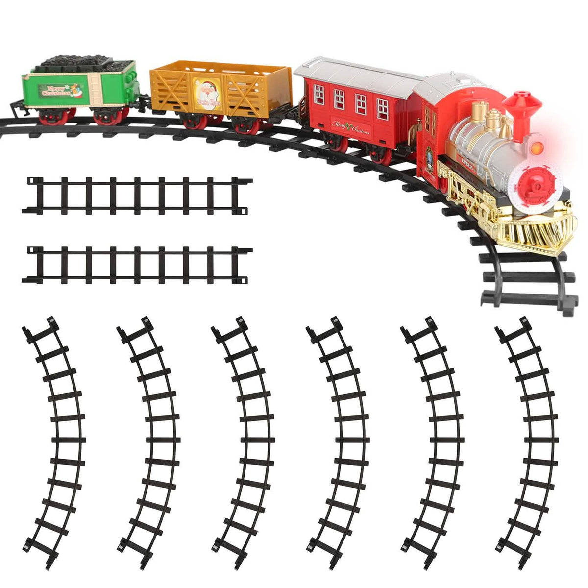 Electric Train Set Steam Locomotive Passenger Coach Coal with Sounds Light Railway - A-1 Thread Vault