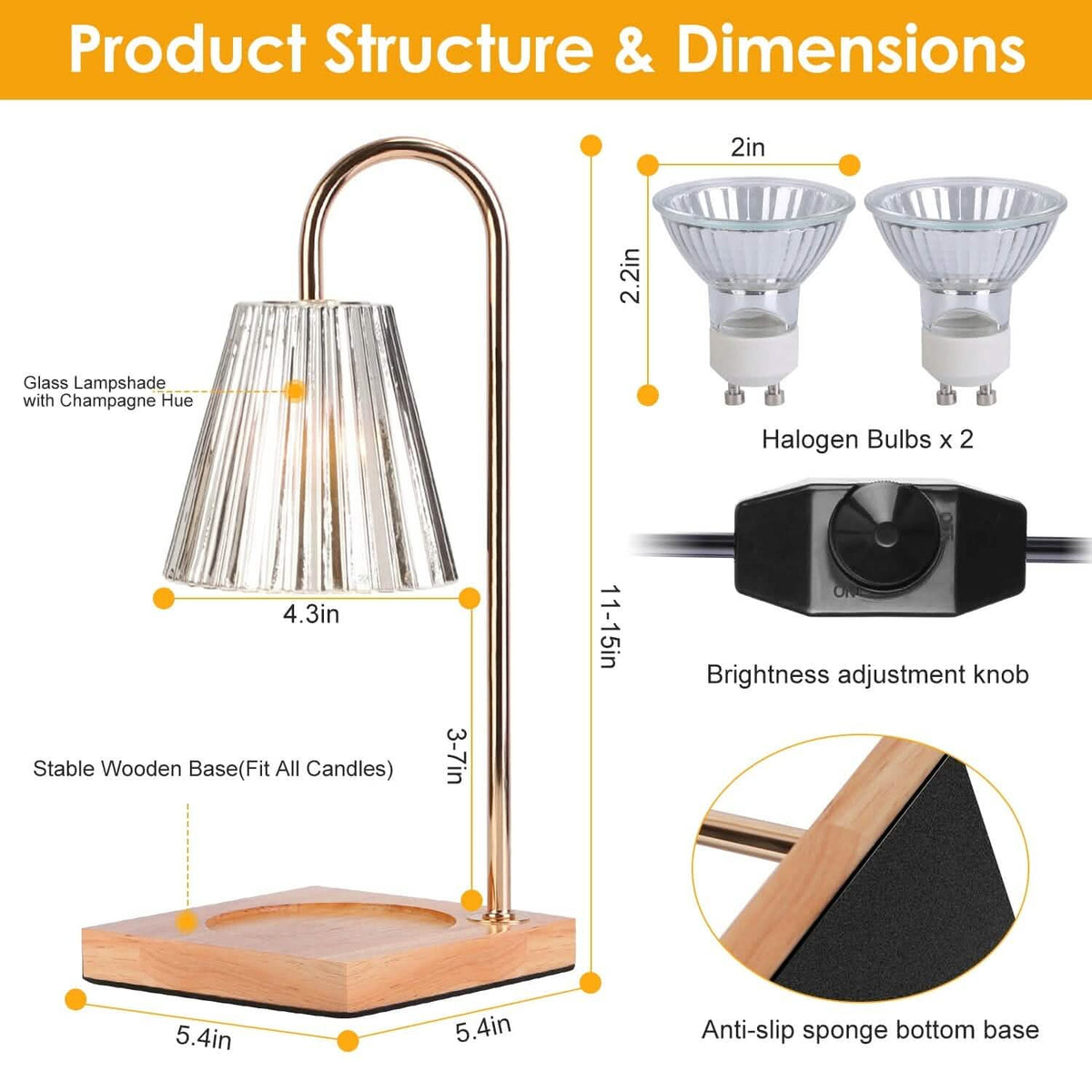 Electric Wax Melt Warmer Lamp Dimmable with 2 GU10 Bulbs 3-7in Adjustable Height 360º Rotatable - A-1 Thread Vault