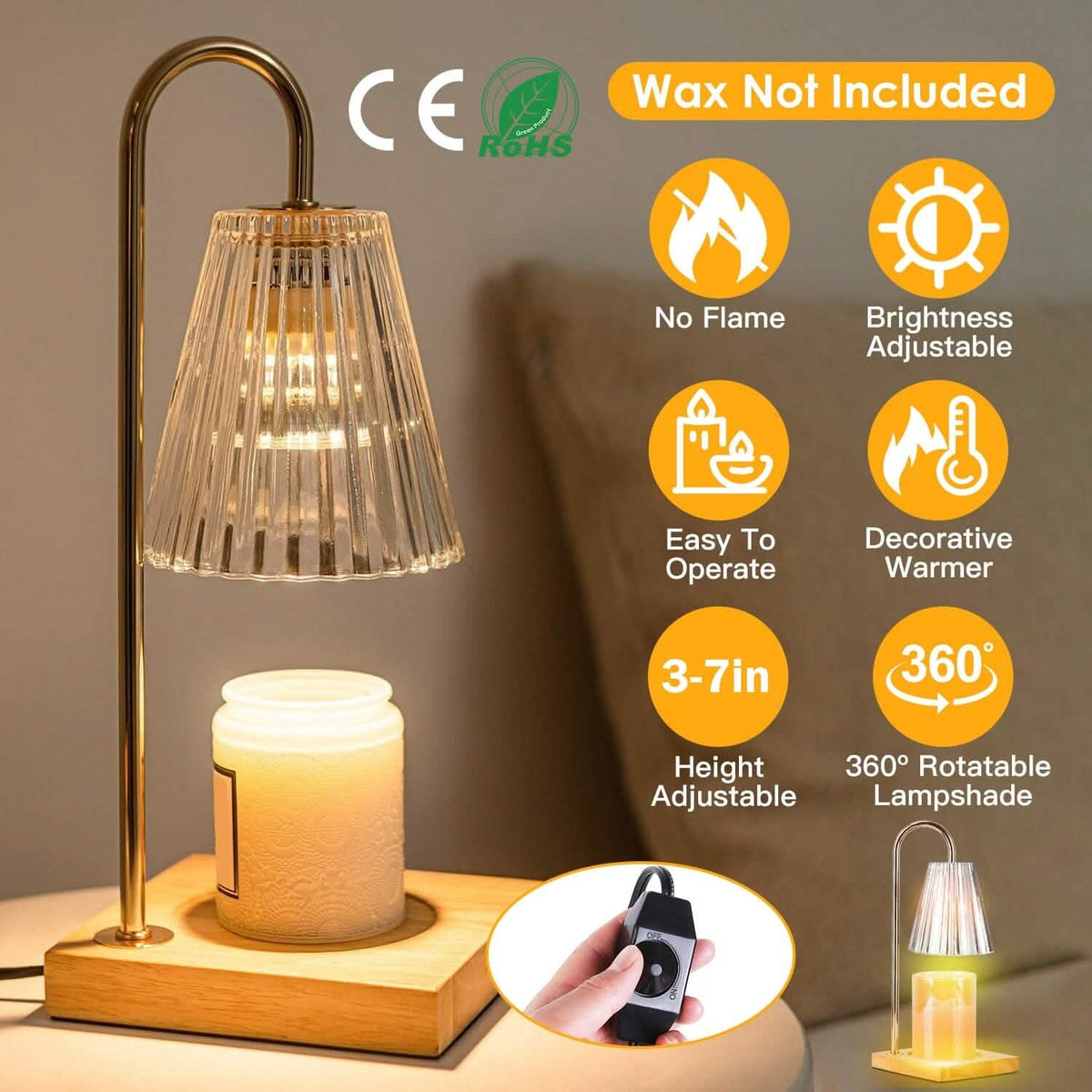 Electric Wax Melt Warmer Lamp Dimmable with 2 GU10 Bulbs 3-7in Adjustable Height 360º Rotatable - A-1 Thread Vault