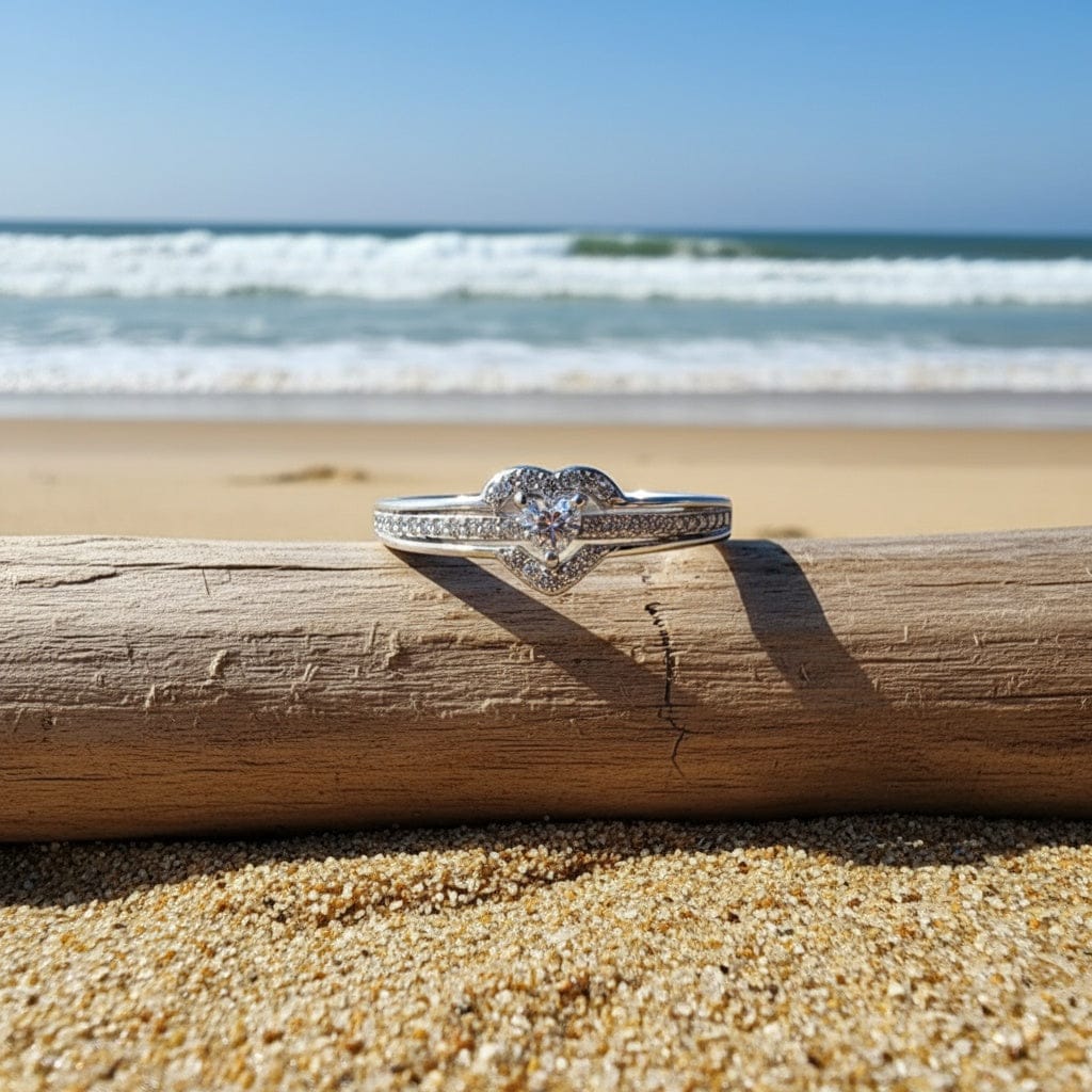 Elegant 925 Sterling Silver Heart Ring with Sparkling Zirconia - A-1 Thread Vault