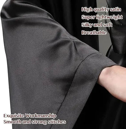 Elegant Floor Long Length Robe Silk Bridal Wedding Dressing Kimono Robe Bridal Party Bride Robe Black Kimono Robe - A-1 Thread Vault