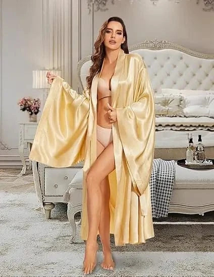 Elegant Floor Long Length Robe Silk Bridal Wedding Dressing Kimono Robe Bridal Party Bride Robe Black Kimono Robe - A-1 Thread Vault