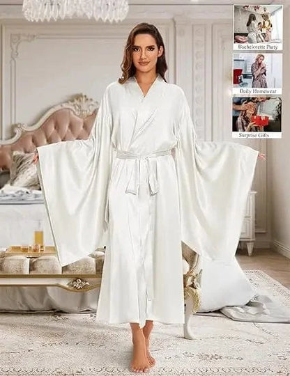 Elegant Floor Long Length Robe Silk Bridal Wedding Dressing Kimono Robe Bridal Party Bride Robe Black Kimono Robe - A-1 Thread Vault