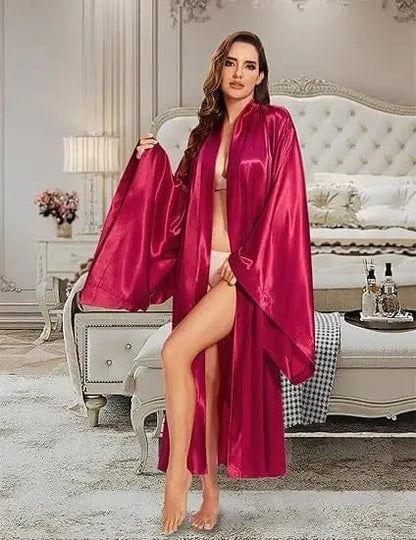 Elegant Floor Long Length Robe Silk Bridal Wedding Dressing Kimono Robe Bridal Party Bride Robe Black Kimono Robe - A-1 Thread Vault