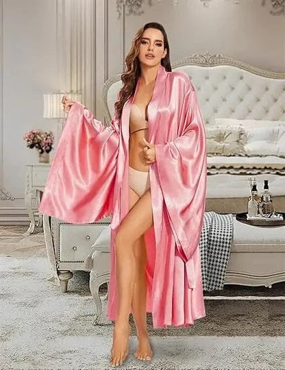 Elegant Floor Long Length Robe Silk Bridal Wedding Dressing Kimono Robe Bridal Party Bride Robe Black Kimono Robe - A-1 Thread Vault