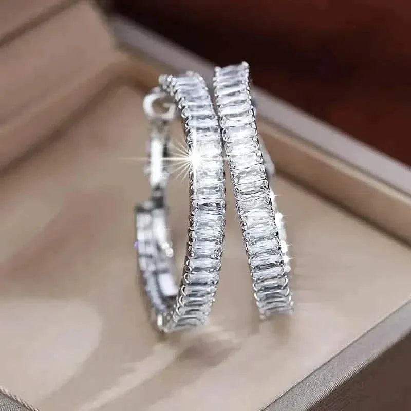 Elegant Full Rectangular Shiny Fit Square Decorative Hoop Earrings - A-1 Thread Vault