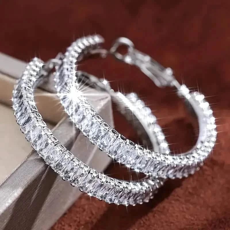 Elegant Full Rectangular Shiny Fit Square Decorative Hoop Earrings - A-1 Thread Vault