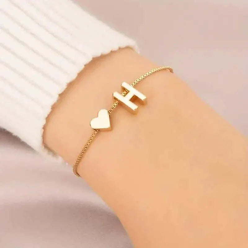 Elegant Love Heart Charm Bracelet - Delicate Minimalist Link Chain - A-1 Thread Vault