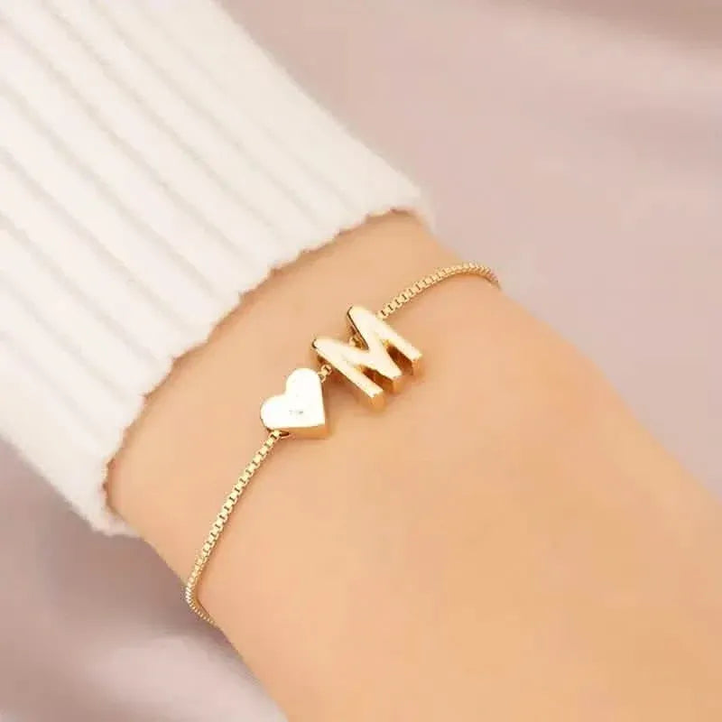 Elegant Love Heart Charm Bracelet - Delicate Minimalist Link Chain - A-1 Thread Vault