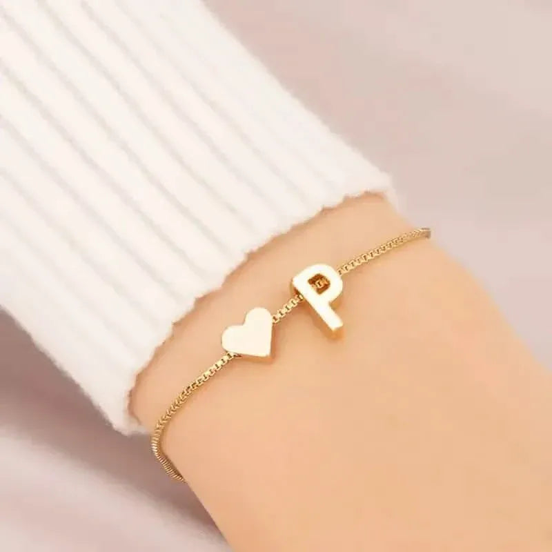 Elegant Love Heart Charm Bracelet - Delicate Minimalist Link Chain - A-1 Thread Vault