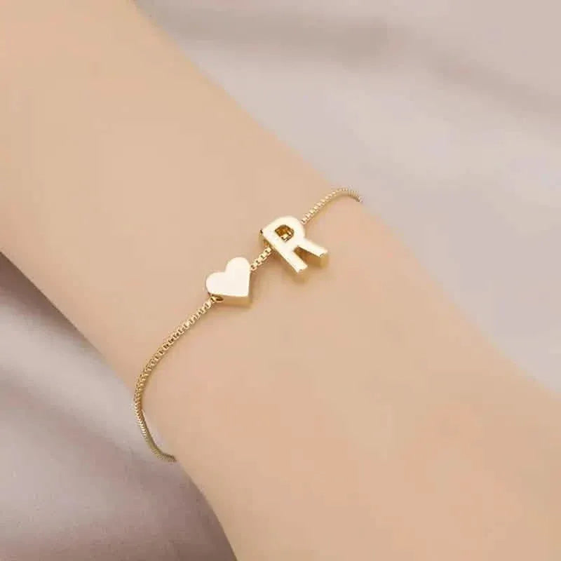 Elegant Love Heart Charm Bracelet - Delicate Minimalist Link Chain - A-1 Thread Vault