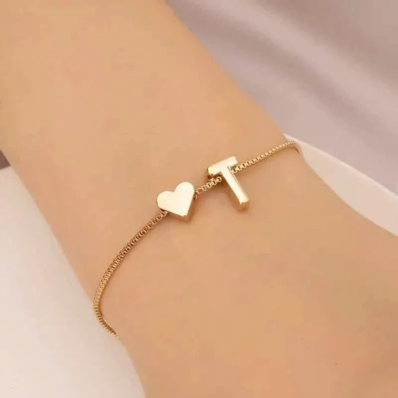 Elegant Love Heart Charm Bracelet - Delicate Minimalist Link Chain - A-1 Thread Vault
