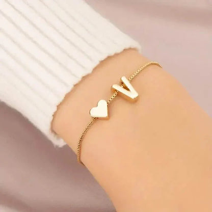 Elegant Love Heart Charm Bracelet - Delicate Minimalist Link Chain - A-1 Thread Vault