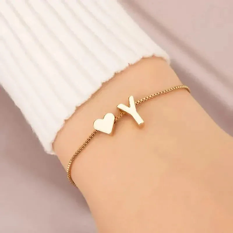 Elegant Love Heart Charm Bracelet - Delicate Minimalist Link Chain - A-1 Thread Vault