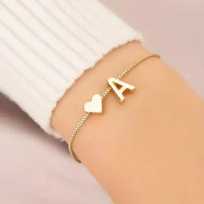 Elegant Love Heart Charm Bracelet - Delicate Minimalist Link Chain - A-1 Thread Vault