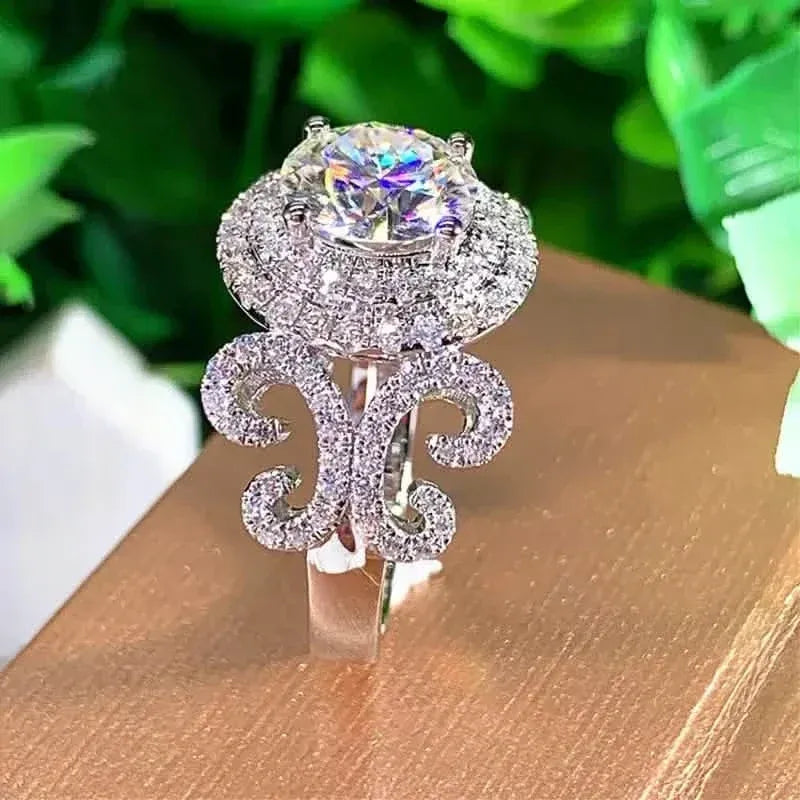 Elegant Promise Ring Trendy Halo Design Silver Plated Paved Shining Rhinestone Engagement/ Wedding Ring - A-1 Thread Vault