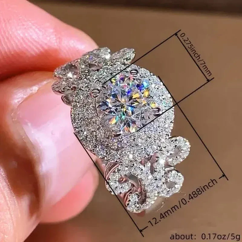 Elegant Promise Ring Trendy Halo Design Silver Plated Paved Shining Rhinestone Engagement/ Wedding Ring - A-1 Thread Vault