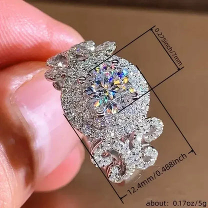 Elegant Promise Ring Trendy Halo Design Silver Plated Paved Shining Rhinestone Engagement/ Wedding Ring - A-1 Thread Vault