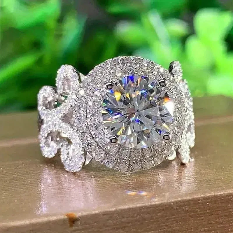 Elegant Promise Ring Trendy Halo Design Silver Plated Paved Shining Rhinestone Engagement/ Wedding Ring - A-1 Thread Vault