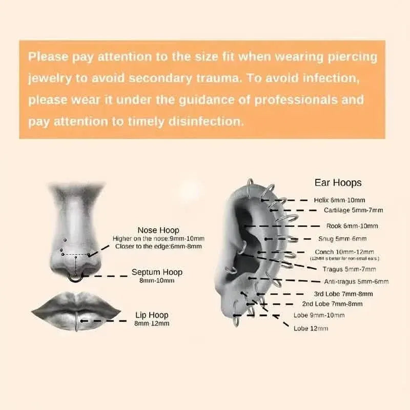 Elegant Punk-Style Stainless Steel Nose Rings - Clip-On Non-Piercing Design - A-1 Thread Vault
