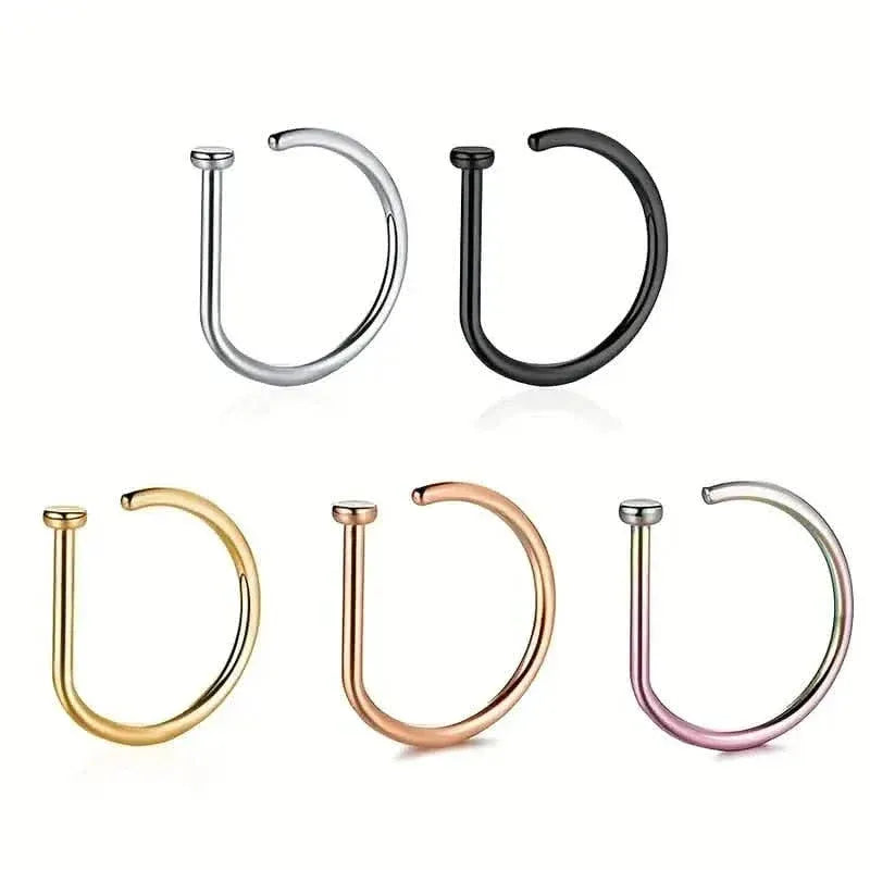 Elegant Punk-Style Stainless Steel Nose Rings - Clip-On Non-Piercing Design - A-1 Thread Vault