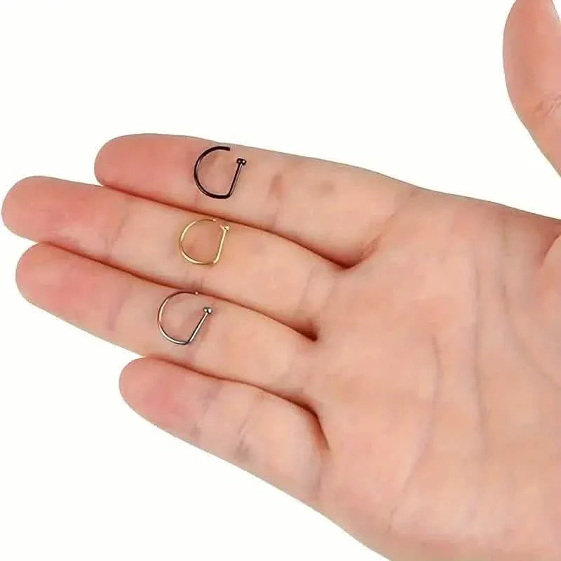 Elegant Punk-Style Stainless Steel Nose Rings - Clip-On Non-Piercing Design - A-1 Thread Vault