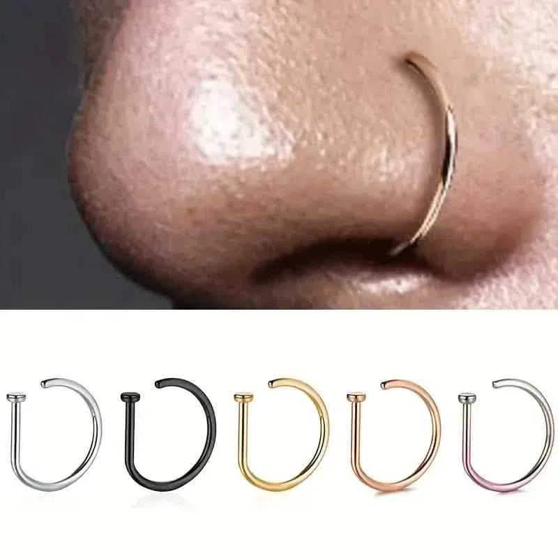 Elegant Punk-Style Stainless Steel Nose Rings - Clip-On Non-Piercing Design - A-1 Thread Vault