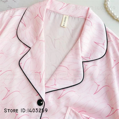 Elegant Silk Satin Women Pajamas Set Lounge Wear Sexy Lingerie Long Sleeve Trouser Pijamas Suit Loose Casual Sleepwear Homewear - A-1 Thread Vault